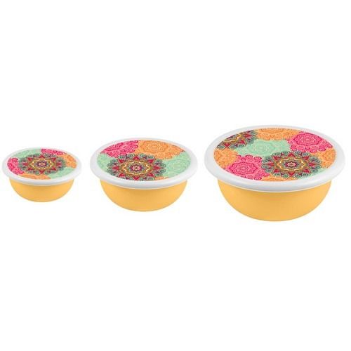 Set of 3 bowls 1.2l + 2.1l + 3.2l with a lid with decor (pale yellow) 221127304/01 ,,,